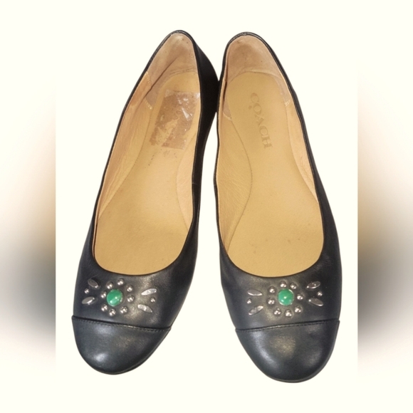 Coach Black Embellished Women's Leather Farrell Ballet Flats Size 7 B - Picture 8 of 8